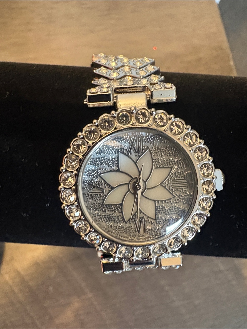 Women’s Silver Rhinestone Floral Statement Watch